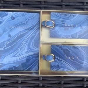 NWT Blue Marbled Passport Holder & Luggage Tags